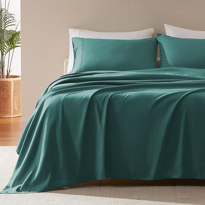 SLEEP ZONE Nanotex Super Soft Cooling Twin Bed Sheets Set for Kids 3 Piece - Easy Care Fitted Flat Sheet & Pillowcase Sets - Wrinkle Free, Fade Resistant, Deep Pocket 16" (Teal, Twin)