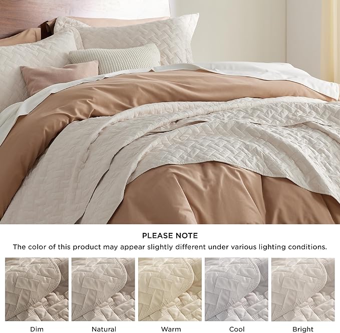 Bedsure Quilts King Size - Lightweight Bedspreads King Size with Basket Weave Pattern, Soft Quilt Bedding, Beige Comforter Coverlet for All Seasons (106" x 96")