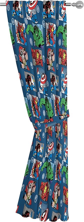 Jay Franco Marvel Avengers Fighting Team 63" Inch Drapes - Beautiful Room Décor & Easy Set Up, Bedding - Curtains Include 2 Tiebacks, 4 Piece Set (Official Marvel Product)
