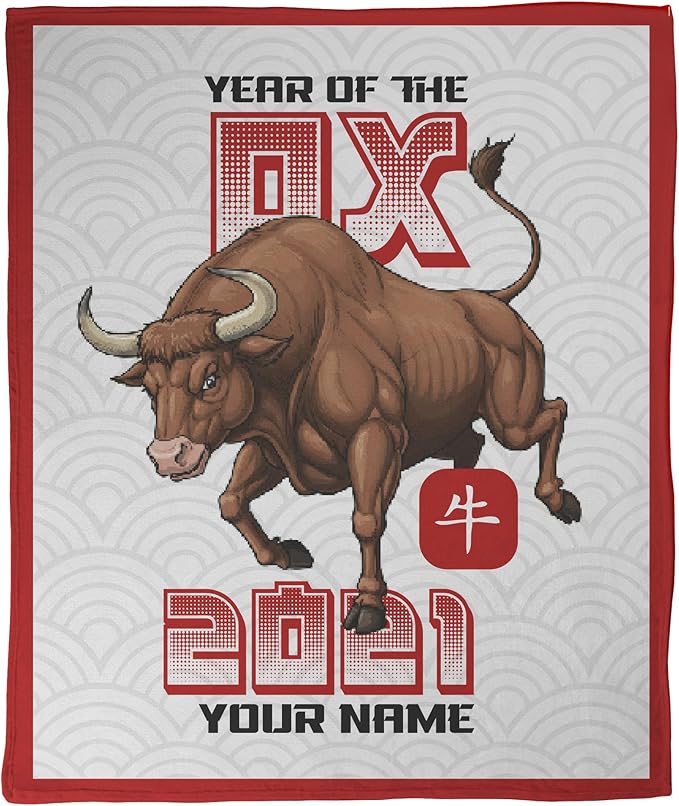 FrameStory - Personalized Chinese Astrology Zodiac Animal Birth Year Blanket, Lunar New Year Chinese New Year Festival, 60x80, Silky Fleece Soft Cozy Couch Throw Sofa Blanket; 1-Sided Print