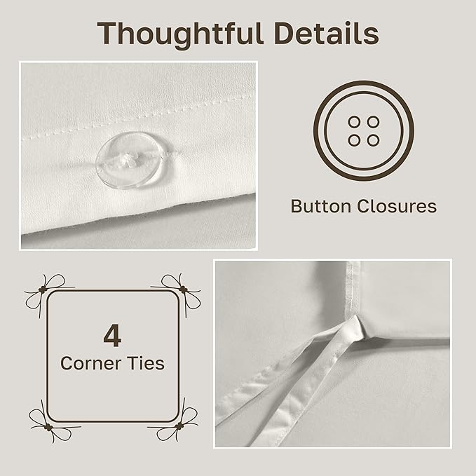 California Design Den 3 Pc Full/Queen Size Duvet Cover Set - Winner Good Housekeeping Best Bedding Awards 2025, 400 Thread Count Sateen, 100% Cotton Duvet Cover - Ivory (Pale Tone)