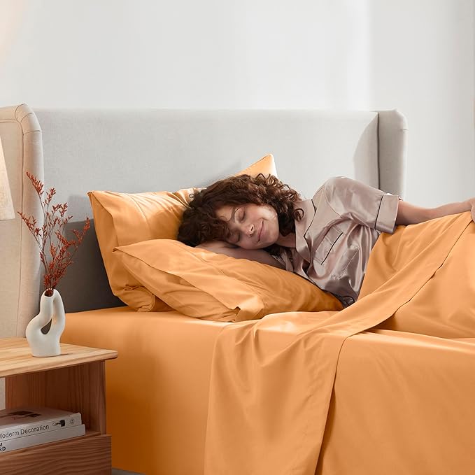 Nestl California King Sheet Set - 1800 Ultra-Soft Microfiber Cal King Bed Sheets - Double Brushed - Deep Pockets - Easy Fit - 4 Piece Set - Bed Sheets (California King, Light Orange)