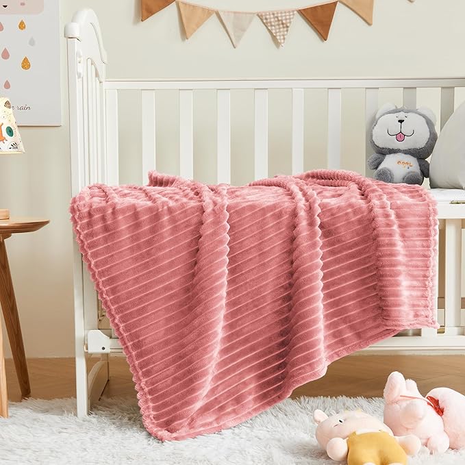 BEDELITE Baby Blankets for Boys Girls 30"x 40" - 3D Ribbed Jacquard Cute Fuzzy Fleece Blanket, Warm and Breathable Soft Cozy Infant Toddler Blanket for Newborn All Seasons Suitable, Pink