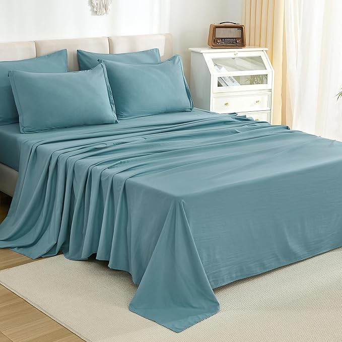 Litanika Full Size Comforter Sets Grayish Teal - 7 Pieces Bed in a Bag Full Bedding Comforter Sets, Solid Lightweight Bed Set with Comforter, Sheets, Pillowcases & Shams