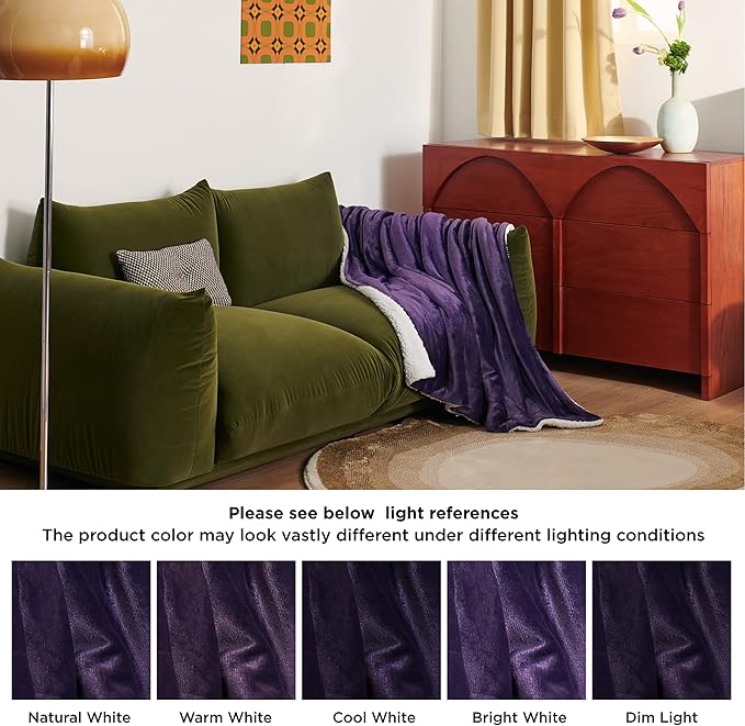 Bedsure GentleSoft Sherpa Fleece Throw Blanket for Couch, Non-Heated, Thick and Warm Throw Gifts for Women and Girls, Soft Fuzzy Plush Christmas Blanket for Winter, Purple, 50x60 Inches