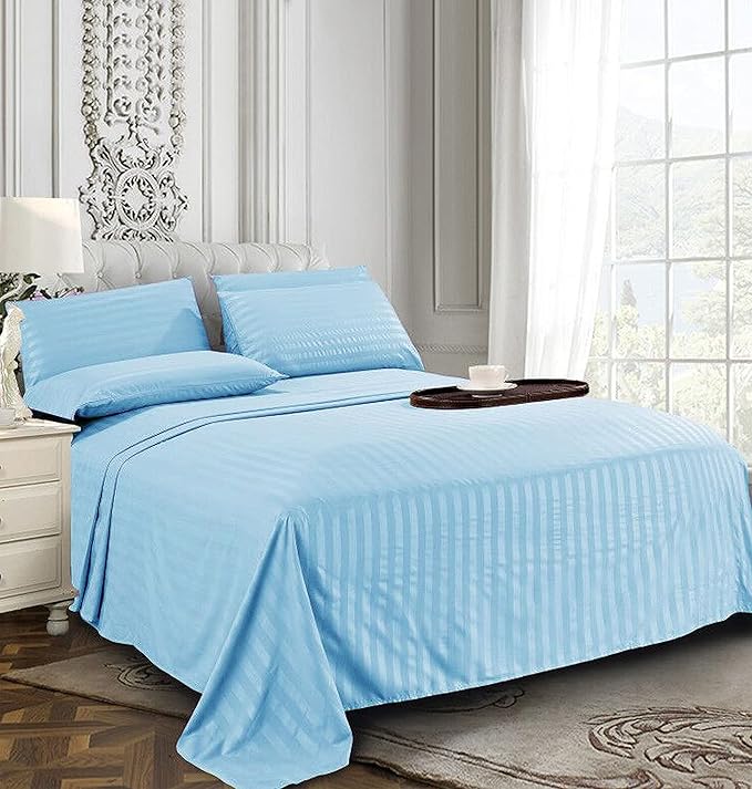 Elegant Comfort Best, Softest, Coziest 6-Piece Sheet Sets! - 1500 Premier Hotel Quality Luxurious Wrinkle Resistant 6-Piece Damask Stripe Bed Sheet Set, Full Aqua Blue
