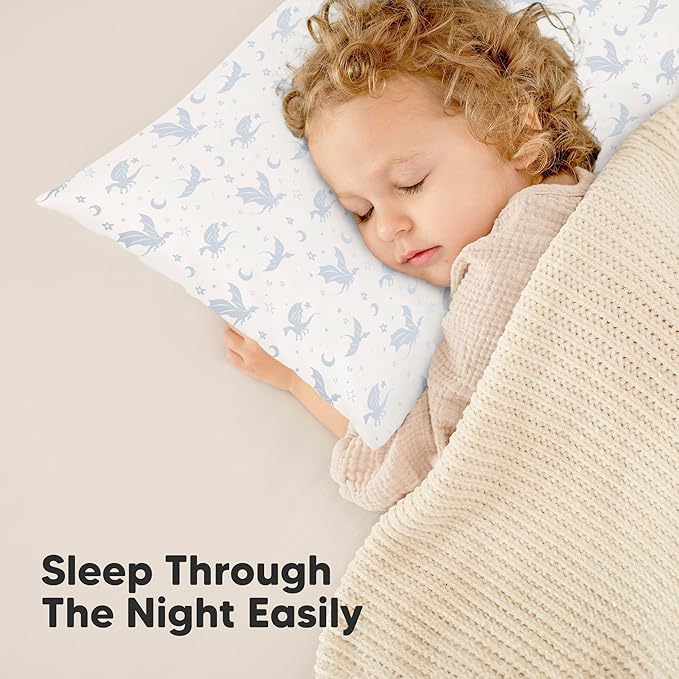 KeaBabies 2-Pack Toddler Pillows 2 Year Old to 5-13x18 Soft Organic Cotton Kids Pillow for Sleeping, Travel, School, Daycare, Nap, Toddler Bed, Machine Washable, Without Pillowcase (Dragons)