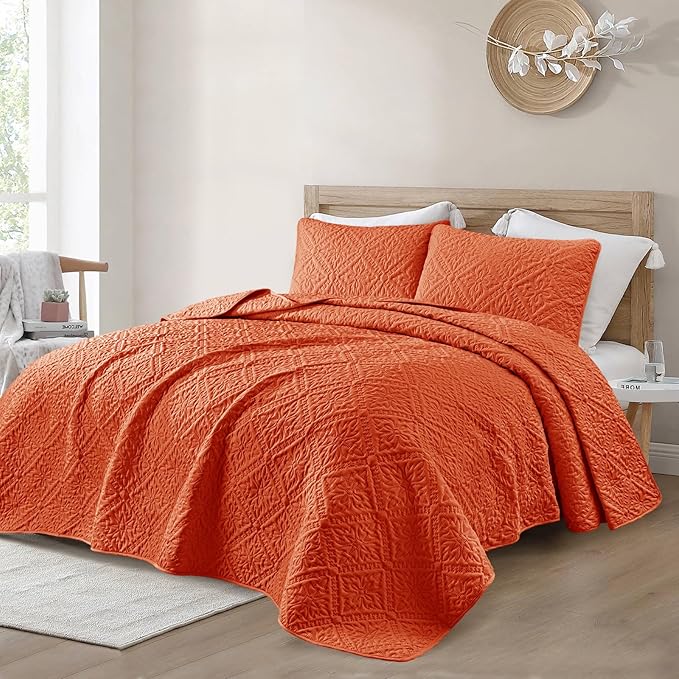 Exclusivo Mezcla Twin Quilt Bedding Set, Lightweight Soft Bedspreads Coverlets with 1 Pillow Sham, Modern Orange Quilts Twin XL Size for All Seasons