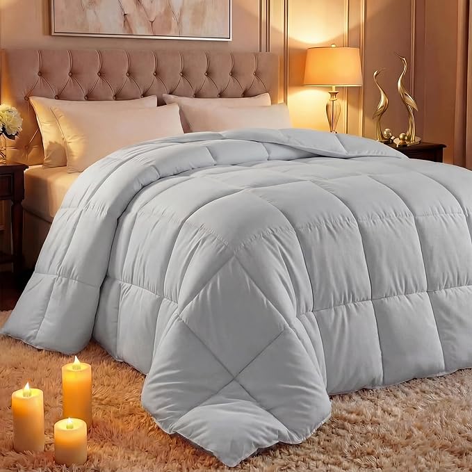 Utopia Bedding Comforter Duvet Insert, Quilted Comforter with Corner Tabs, Box Stitched Down Alternative Comforters King Size (Light Grey)