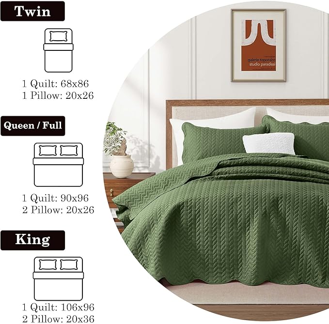 IR Imperial Rooms 8 Pack California King Quilt Bedding Set (118"x106") - Bulk Wholesale for Hotels, Guest Bedroom & Airbnbs - Lightweight Microfiber Reversible Embossed Quilts Bedspread (Olive Green)