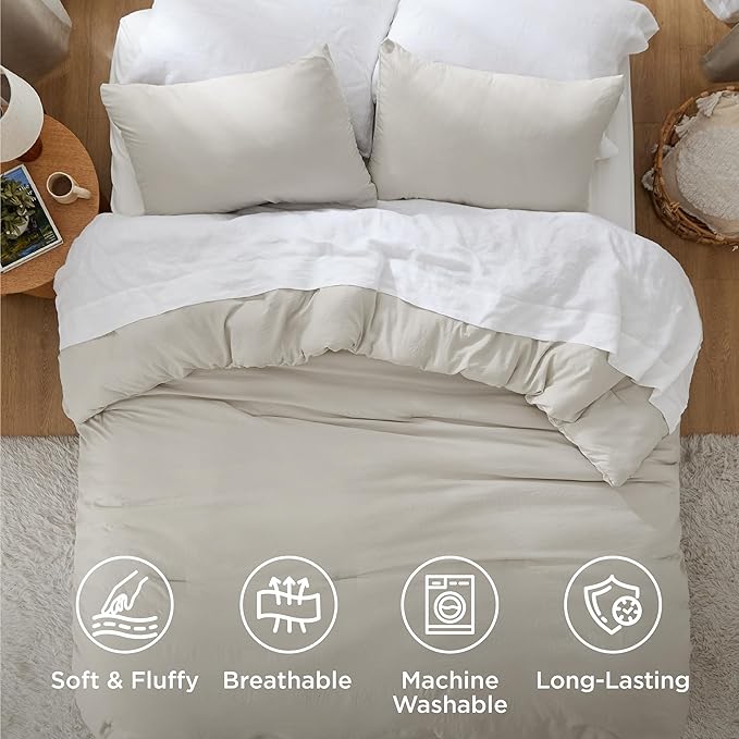 Bedsure California King Comforter Set, Beige Soft Prewashed Bedding for All Seasons, 3 Pieces GentleSoft™ Bed Set, 1 Lightweight Comforter (104"x96") and 2 Pillowcases (20"x36")