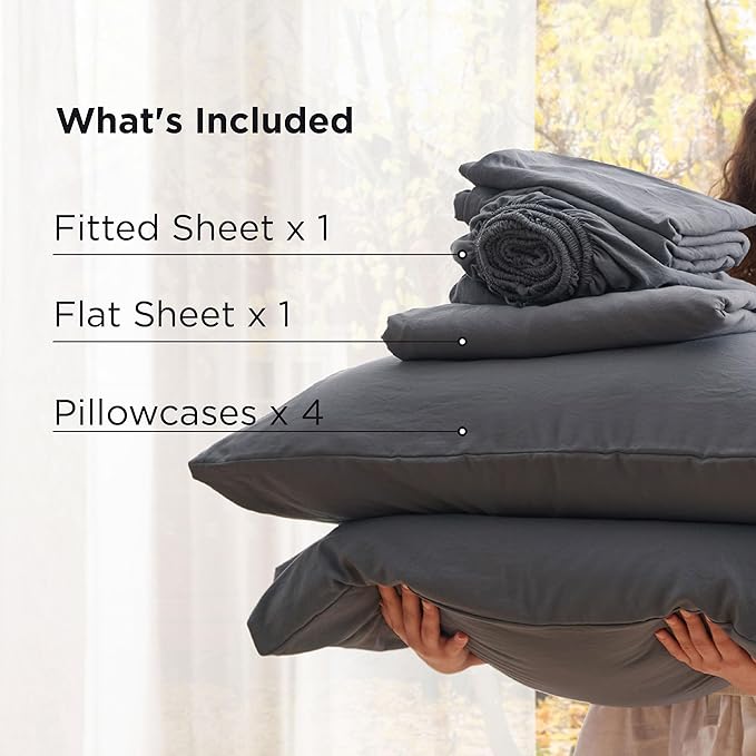 Bedsure Deep Pocket Full Size Sheets Set - 6 Piece, Prewashed Ultra-Soft Full Size Bed Sheets, Fits Mattresses Up to 18 Inches Thick, Breathable & Secure Fit, Hotel Luxury Bedding, Grey