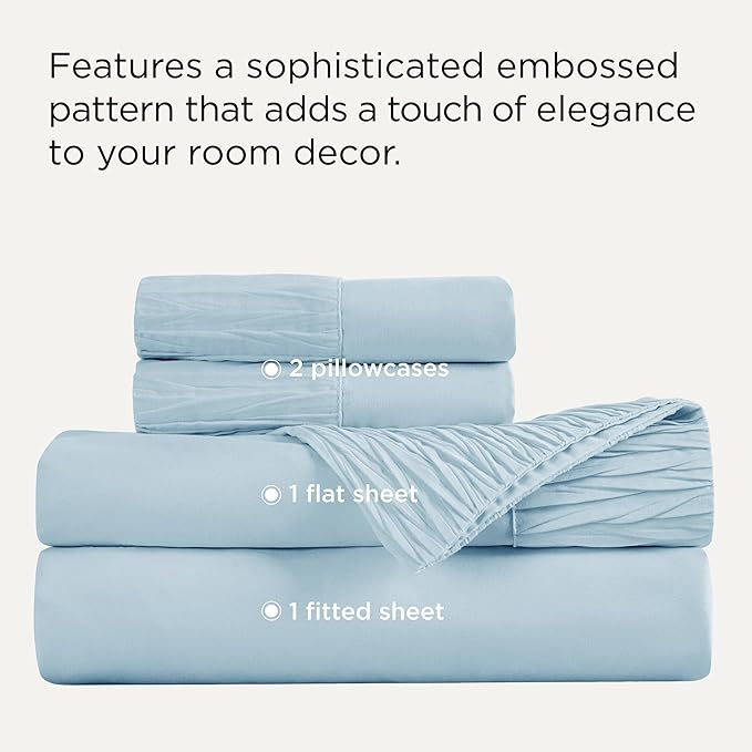 Bedsure California King Sheet Sets - 4 Pieces Soft Cal King Sheets - Breathable & Cooling - Hotel Luxury - Easy Care Polyester Microfiber Bedding for Women, Men, Light Blue
