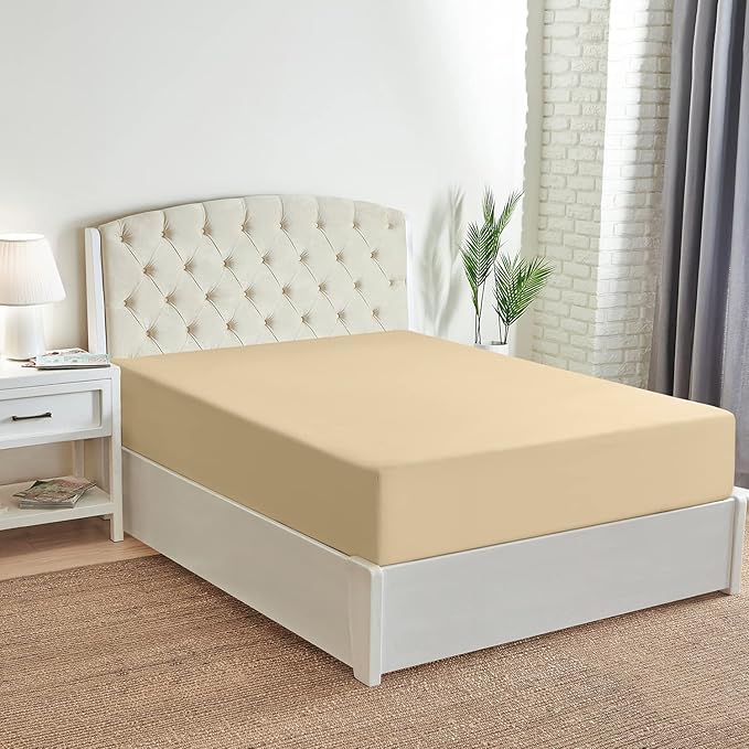 Mellanni Full Fitted Sheet - Iconic Collection Bedding Sheets with up to 16 inch Deep Pocket - Soft & Cooling - Fade & Stain Resistant - 1 PC (Full, Beige)