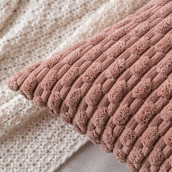 MIULEE Pack of 2 Valentines Day Decorative Throw Pillow Covers 18x18 Inch Soft Boho Striped Textured Pillow Covers Modern Farmhouse Home Decor for Couch Bed Sofa Living Room Blush Pink