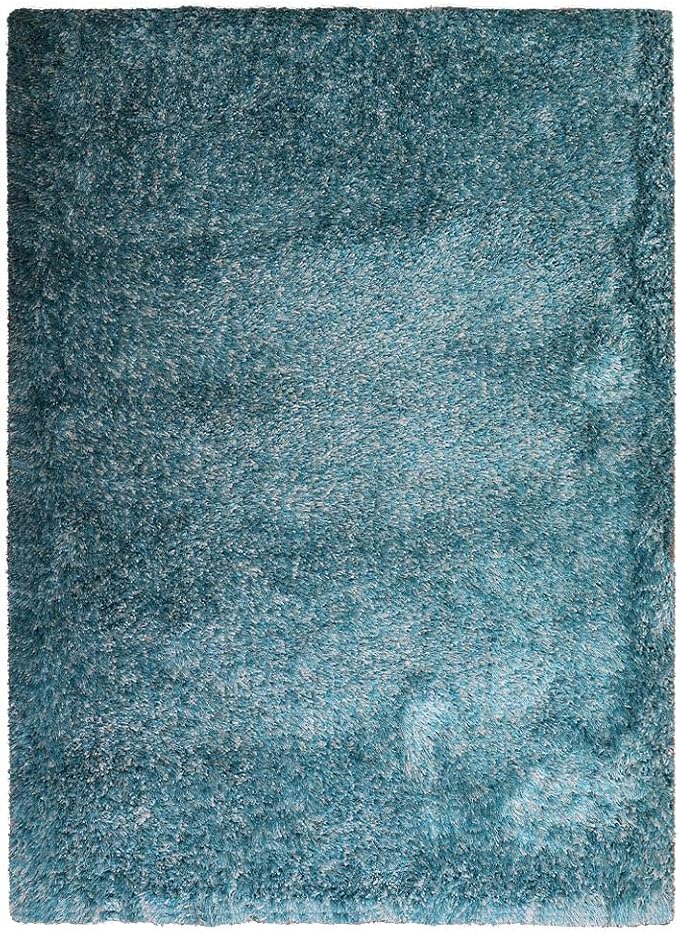 Hand Tufted SHAG Polyester ECO-Friendly Area Rugs - 4'x6', Rectangle, Turquoise White, Solid Plain Design, High Pile Thick Handmade Anti Skid Rugs for Living Room K00111