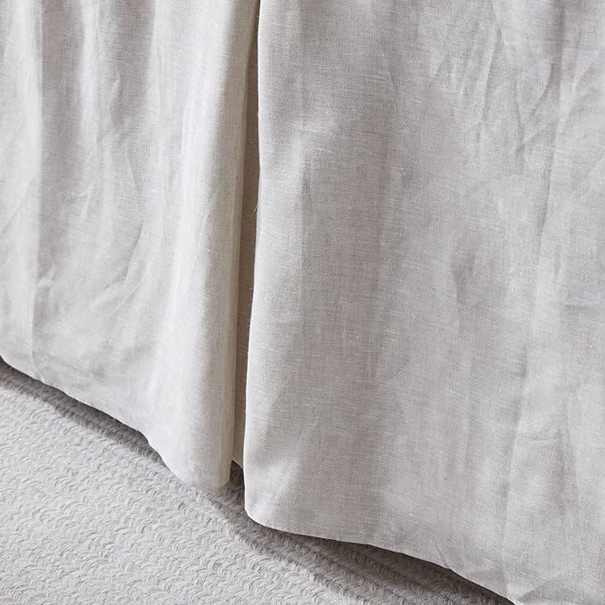 Simple&Opulence Belgian Linen Bed Skirt with Classic 22 inch Tailored Drop Dust Ruffle, Easy Fit Breathable Premium Natural Flax - Basic Linen, Queen