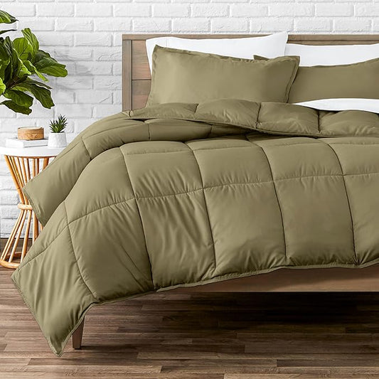 Bare Home Comforter Set - King/California King Size - Ultra-Soft - Goose Down Alternative - Premium 1800 Series - All Season Warmth (King/Cal King, Olive)
