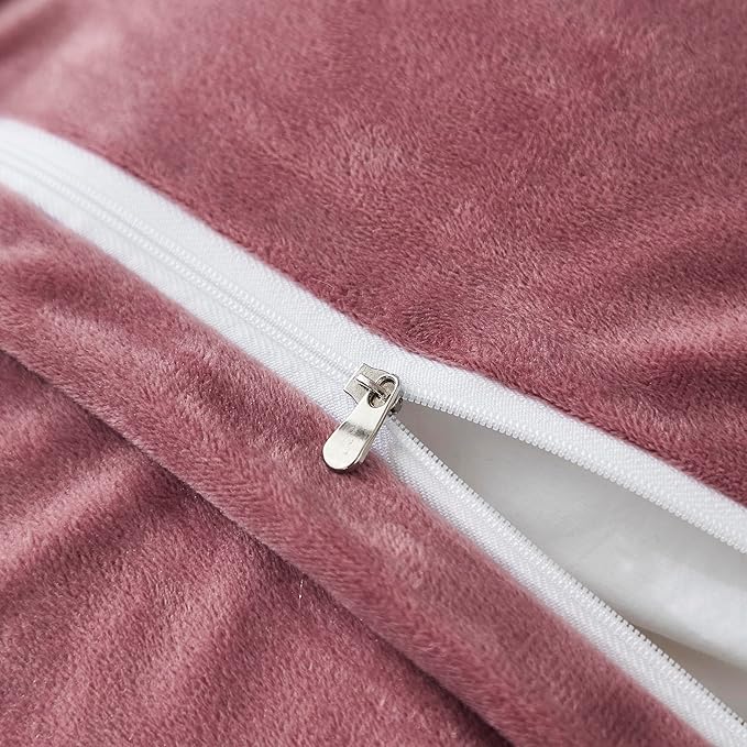 Uhamho Faux Fur Velvet Fluffy Bedding Duvet Cover Set Down Comforter Quilt Cover with Pillow Shams, Ultra Soft Warm and Luxury (King, Dusty Rose)