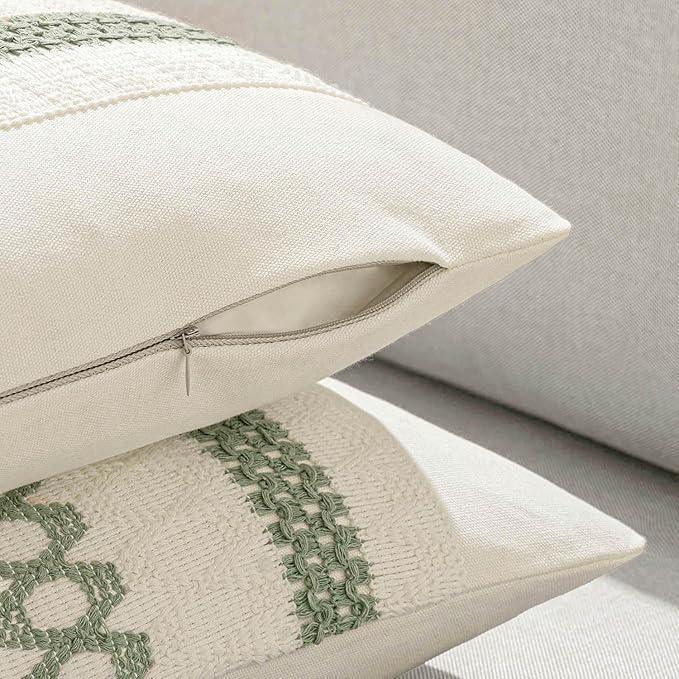 MIULEE Set of 2 Sage Green Boho Decorative Pillow Covers 26x26 Inch Farmhouse Rustic Couch Throw Pillows Modern Summer Cotton Cushion Covers Retro Cute Macrame Woven Spring Decor for Bed Sofa Chair