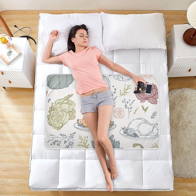Waterproof Bed Pad Reusable Changing Pad Toddler Mattress Protector Large Pee Pad Baby Diaper Pad Soft Washable Liner White Thanksgiving Pumpkin Food