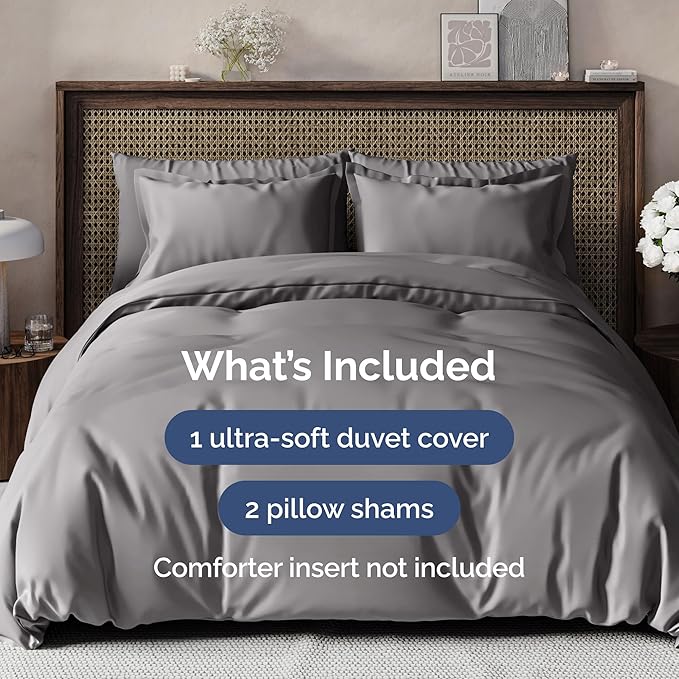 Duvet Cover Full Size - Extra Soft Full Size Duvet Cover - Lightweight, Breathable & Cozy - Easy Care & Fade Free w/ Zipper Closures & Ties - 80" x 90" Inches - (Dark Grey) Comforter Not Included