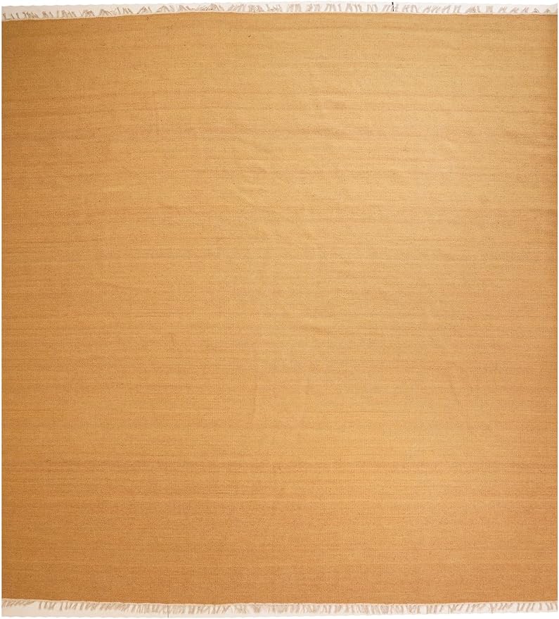 Rugsotic Carpets Hand Woven Flat Weave Kilim Wool ECO-Friendly Area Rugs - 8'x8', Square Shape, Gold Color, Solid Plain Design, Low Pile Handmade Area Rugs for Living Room, Bed Room (D00111)