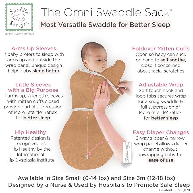 SwaddleDesigns 6-Way Omni Swaddle Sack Arms Up Swaddle for Newborn, More Options to Calm Startle Reflex, Improves Sleep, Easy Transition Baby Sleep Sack, Small, 0-3 Mo, 6-12 lbs, Heathered Butterum