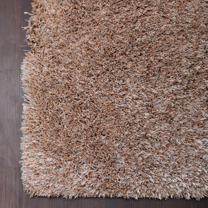 Rugsotic Carpets Hand Tufted SHAG Polyester ECO-Friendly Area Rugs - 5'x8', Rectangle, Beige, Solid Plain Design, High Pile Thick Handmade Anti Skid Area Rugs for Living Room, Bed Room K00111