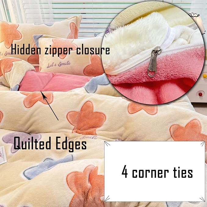 MorroMorn Twin Bedding Sets, Twinkle Stars Duvet Cover Set, Fluffy Comforter Covers Blanket Ultra Soft Kawaii Cute Unicorn for Girls Kids Toddler Teen Women Twin/Twin XL Size
