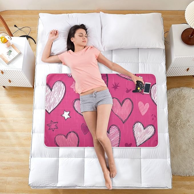 Waterproof Bed Pad Reusable Changing Pad Toddler Mattress Protector Large Pee Pad Baby Diaper Pad Soft Washable Liner Hot Pink Hearts and Stars