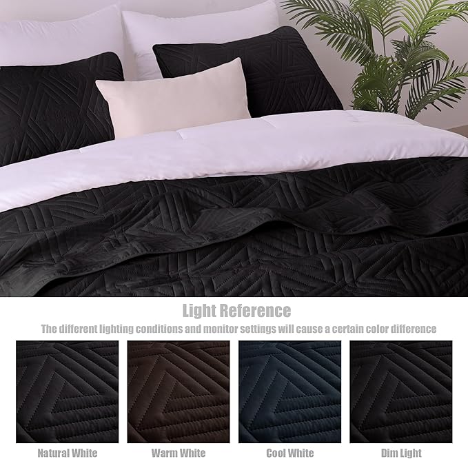 Whale Flotilla Soft Twin Size Quilt Set for All Seasons, 2-Piece Ultrasonic Geometric Quilts Bedding Set, Lightweight Reversible Bedspread, Coverlet, Bed Cover with Pillow Sham, Black
