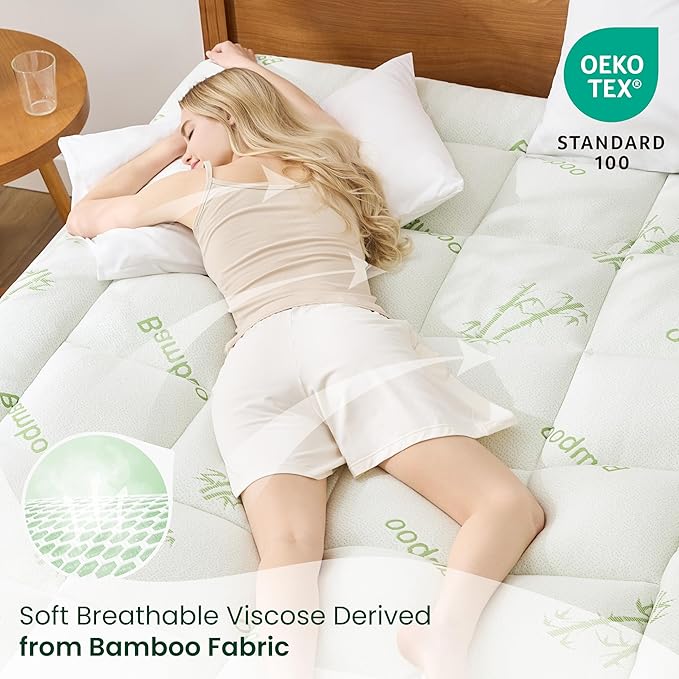 Love's cabin Full Size Mattress Topper Viscose Derived from Bamboo, Thick Pillow Top Mattress Pad with Stretchable Pockets for 8"-20" Mattress, Soft Cooling Mattress Topper for Hot Sleepers, Green