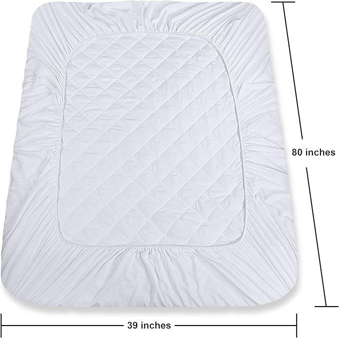 Utopia Bedding Quilted Fitted Mattress Pad, Twin XL Size, Elastic Fitted Mattress Topper Protector and Cover with Deep Pocket Stretches up to 16 Inches, Machine Washable (White)