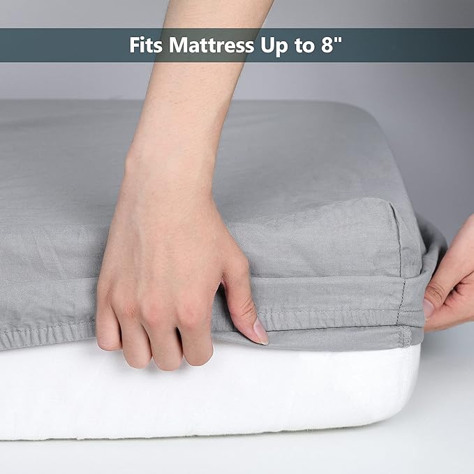 TILLYOU Fitted Crib Sheets - 100% Cotton Fitted Sheets for Standard Crib Mattress, Toddler Bed Mattress Fitted Sheets 2 Pack, Machine Washable, 28x52, White&Charcoal Gray