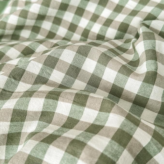 LifeTB Green Gingham Comforter Set Full Size Boho Plaid Checkered Pattern Comforter Geometric Grid Plaid Printed Bedding Comforter Set with 2 Pillowcases Fluffy Soft Gingham Bedding Set Full Size