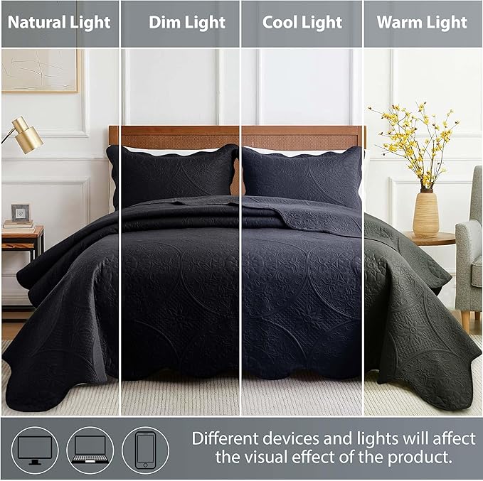 MOONLIGHT20015 10 Pack Twin Quilt Bedding Set (68" x 86") - Bulk Wholesale for Hotels, Guest Bedroom & Airbnbs - Lightweight Microfiber Reversible Floral Embossed Quilts Bedspreads (Charcoal)