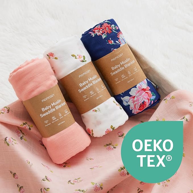 Momcozy Muslin Swaddle Blankets, Soft Silky Baby Blankets 47 x 47 inches, Breathable Swaddle Blankets, Newborn Receiving Blanket for Boys and Girls, 4 Pack