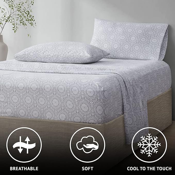 Comfort Spaces 100% Cotton Sheet Set Breathable, Lightweight, Soft with 12" Elastic Pocket Fits up to 14" Mattress, All Season Cozy Bedding, Matching Pillow Case, Twin XL Adelia Gray 3 Piece