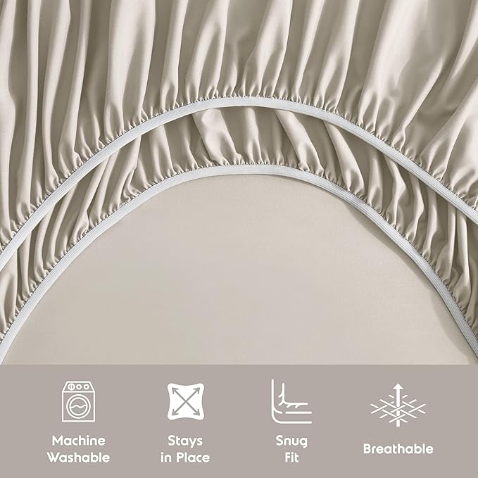 Nestl Short Queen Sheet Set - 1800 Ultra-Soft Microfiber - Double Brushed - Deep Pockets - Easy Fit - 4 Piece Set - Bed Sheets (Short Queen, Beige Cream)