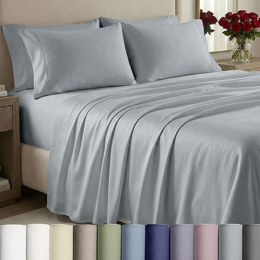 California Design Den Deep Pocket King Sheet Set - 1000 Thread Count Sateen, Thick and Natural 100% Cotton Sheets King Size, Durable Bedding Set - Light Grey
