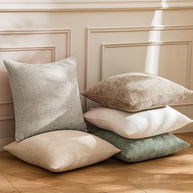 a moment Grey-Beige Chenille Throw Pillow Covers 16x16 Inch Pack of 2 Modern Decorative Throw Pillow Cases Farmhouse Cross Throw Pillowcases Home Decor for Sofa Bedroom Living Room