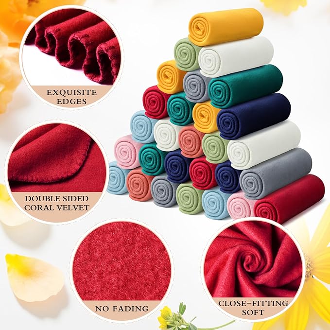 Kinlop 40 Packs Fleece Blanket Bulk 60 x 50 Inch Soft Lightweight Fleece Cozy Blanket Warm Throw Plush Pet Throw for Bed Couch Sofa Home Office Wedding Gifts Travel Camping(Classic Color,60 Packs)