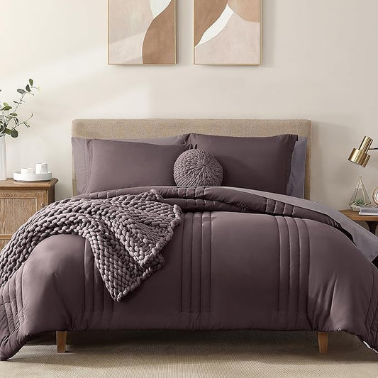 Monbix King Size Comforter Set - 7 Pieces Bed in a Bag King, ltalian Plum Bedding Sets with Comforter, All Seasons Comforter Bed Set with Sheets, Pillowcases & Shams