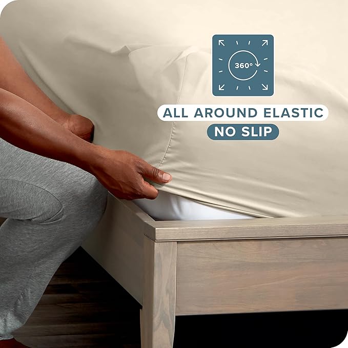 Bare Home 2-Pack Fitted Bottom Sheets Queen - Premium 1800 Ultra-Soft Wrinkle Resistant Microfiber - Deep Pocket (Queen, Sand)