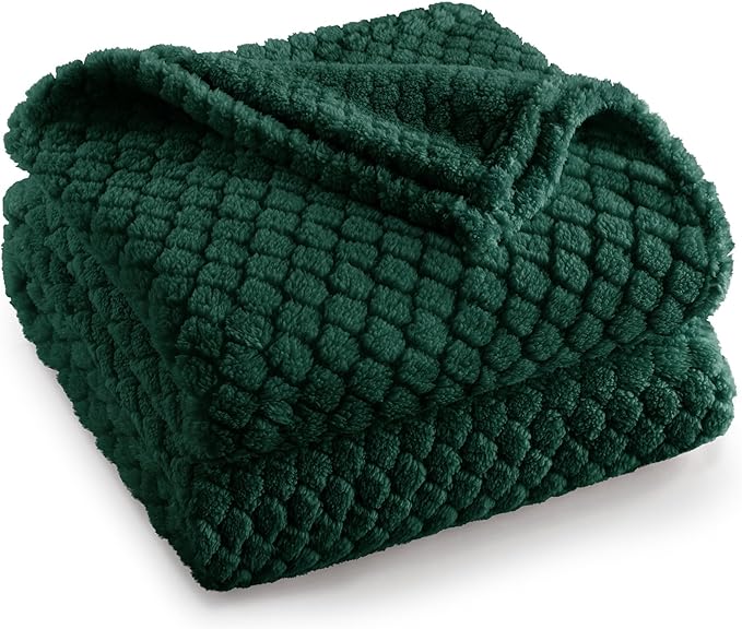 Exclusivo Mezcla Queen Size Fleece Blanket for Bed, Extra Soft Warm Decorative Fuzzy Blanket for Women, Lightweight Cozy Bedding Blankets, 90x90 Inches, Forest Green