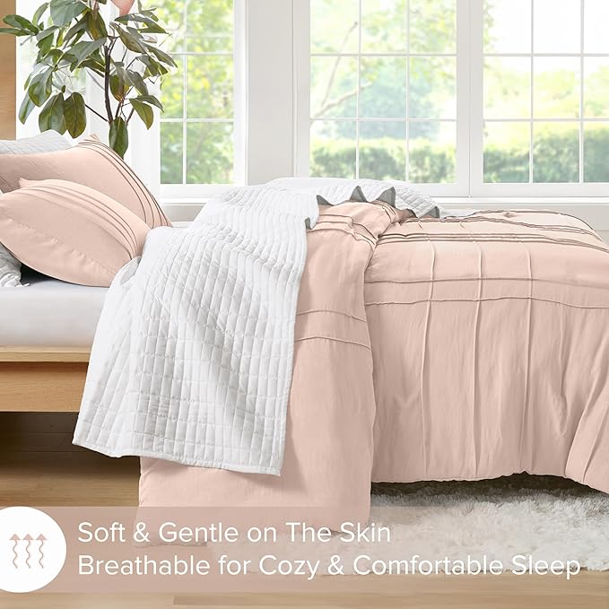 Comfort Spaces Blush King Size Duvet Cover Set - 3 Pieces Pintuck Pleated Duvet Cover, All Season Lightweight, Extra Softness Pre-Washed Microfiber King Bedding Cover Shams