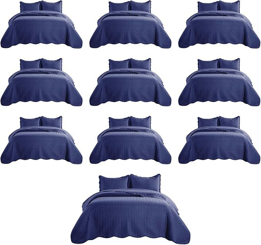 IR Imperial Rooms Twin Quilt Bedding Set (68” x 86”) - Bulk Pack of 10 Wholesale for Hotels, Guest Bedroom & Airbnbs - Lightweight Microfiber Reversible Embossed Quilts Bedspreads (Navy)