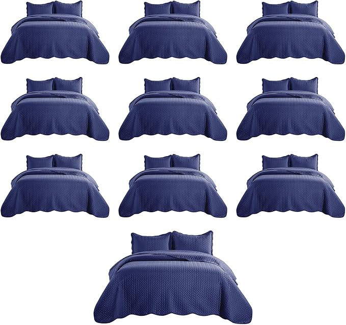 IR Imperial Rooms Queen Quilt Bedding Set (90" x 96") - Bulk Pack of 10 Wholesale for Hotels, Guest Bedroom & Airbnbs - Lightweight Microfiber Reversible Embossed Quilts Bedspreads (Navy)