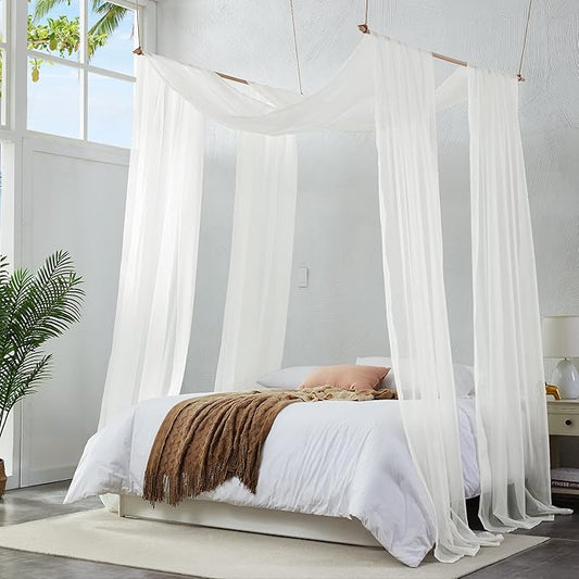 Warm Home Designs Set of 2 Light Beige Canopy Bed Curtains in 55 x 216 Inch Size. 2 Queen Bed Canopy Curtains Can Be Turned Into Bed Scarves, Kids Bed Tent, Bed Canopy for Girls. BF Double Beige 216"